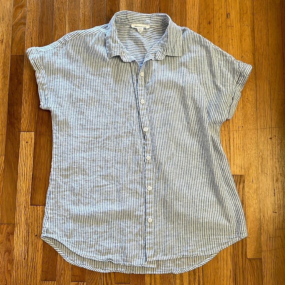 Linen Blend Blue and White Button Up Shirt Sz M